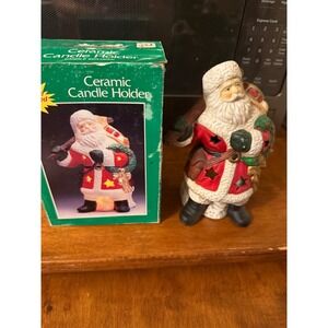 Vintage Ceramic Santa Claus Candle Holder Votive Christmas Figurine with Box